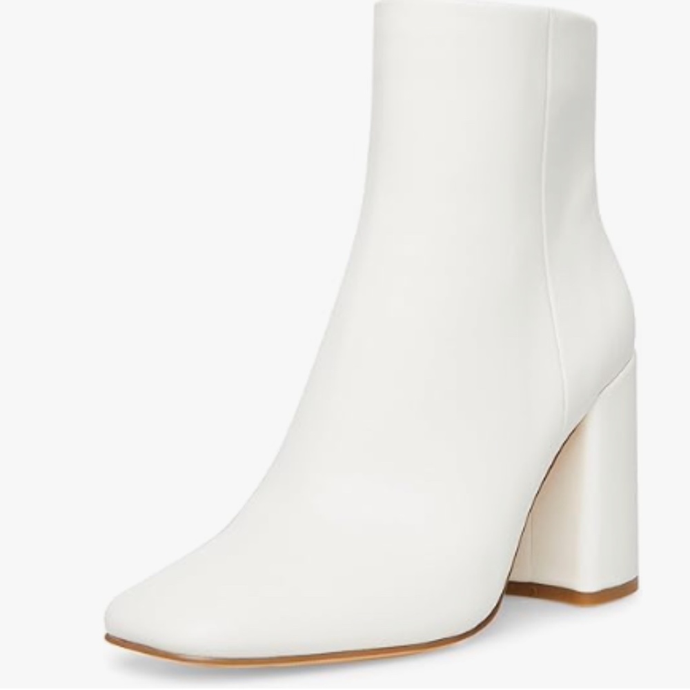 Chic White Block Heel Ankle Boots